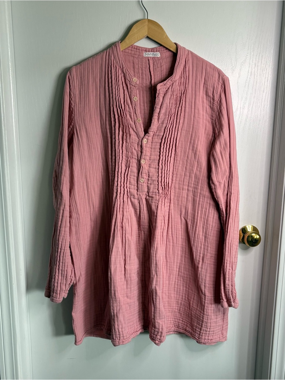 Free People Tunic Mini Dress Double Gauze 100% Cotton Sz M Pintucks Boho Beachy